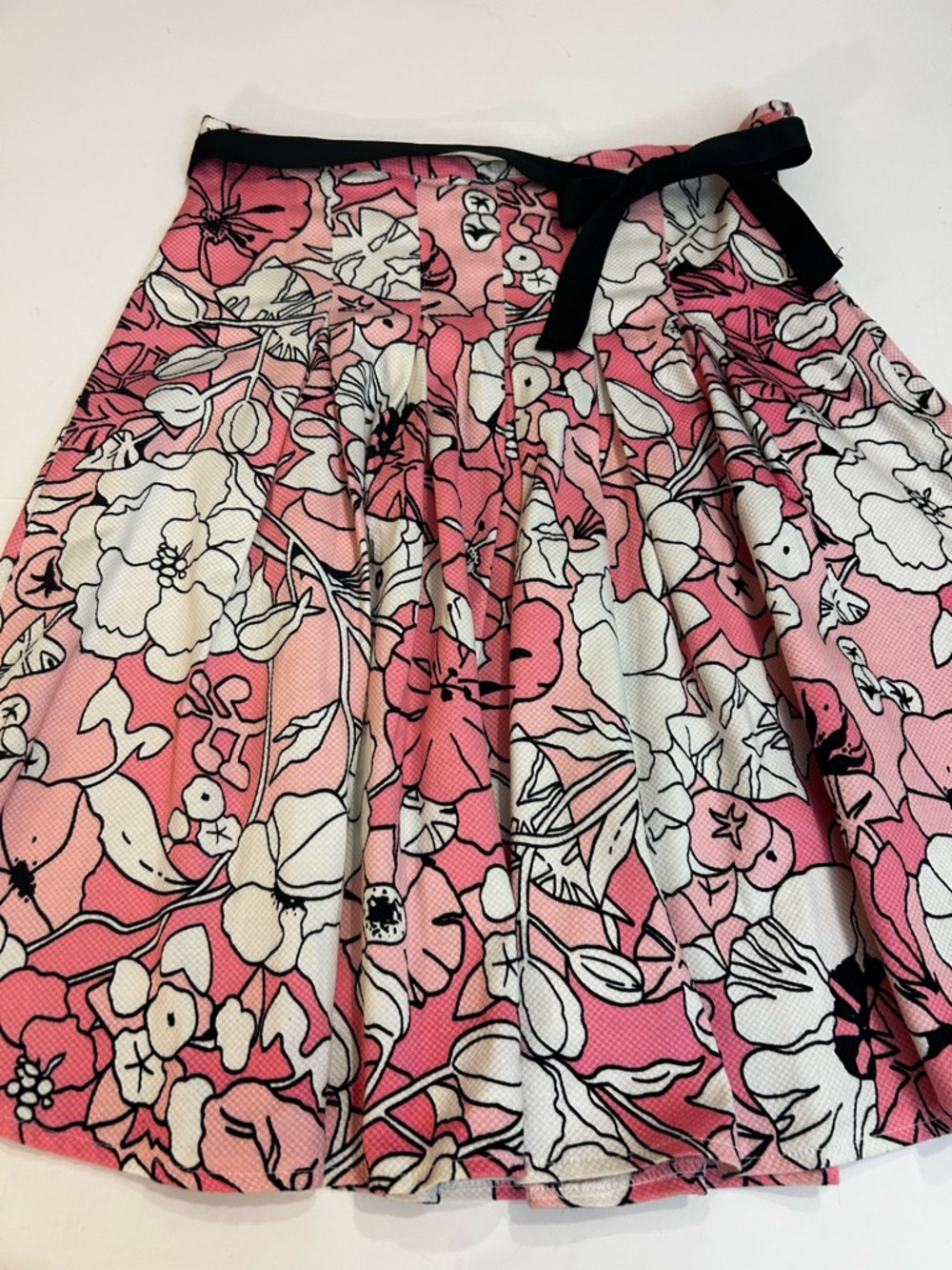 Pink Floral Circle Skirt with Black Waist Tie